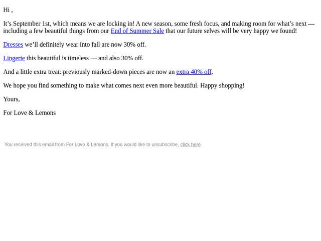 For Love & Lemons email from Wed, Sep 2, 2026