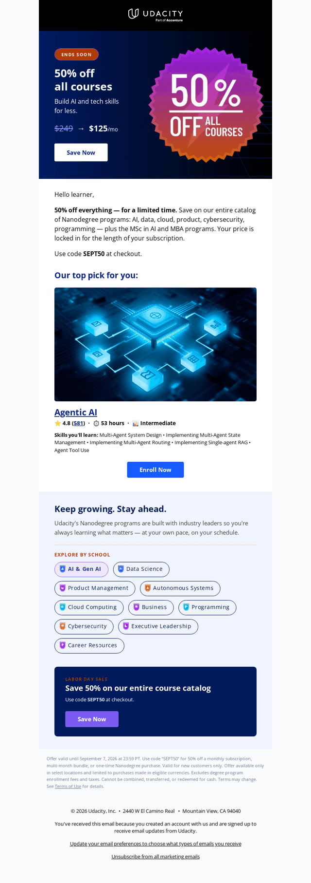 Udacity email from Wed, Sep 2, 2026