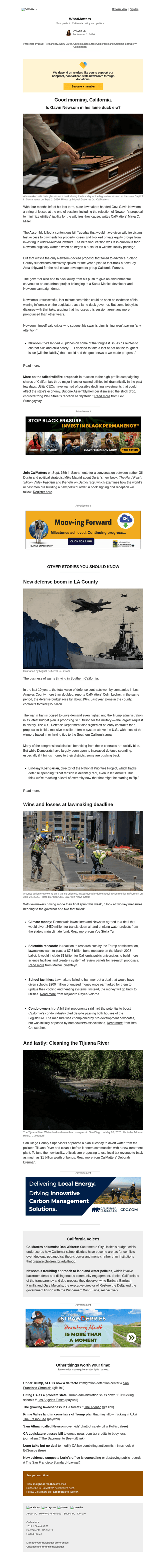 Calm email from Wed, Sep 2, 2026