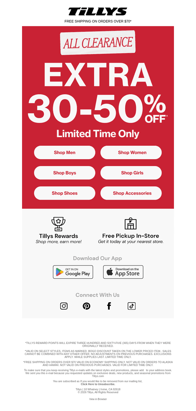Extra 30-50% Off ALL Clearance 🔥