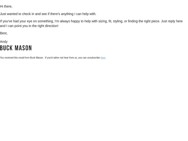Buck Mason email from Wed, Sep 2, 2026