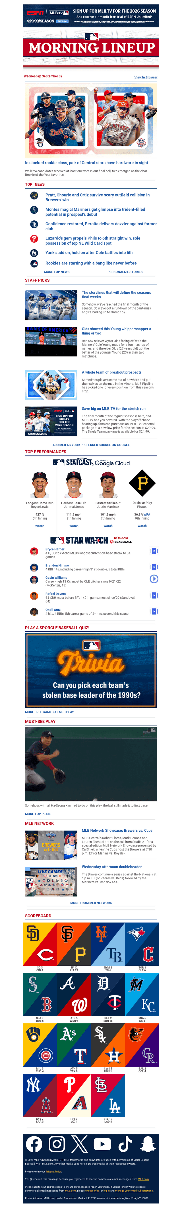 MLB email from Wed, Sep 2, 2026