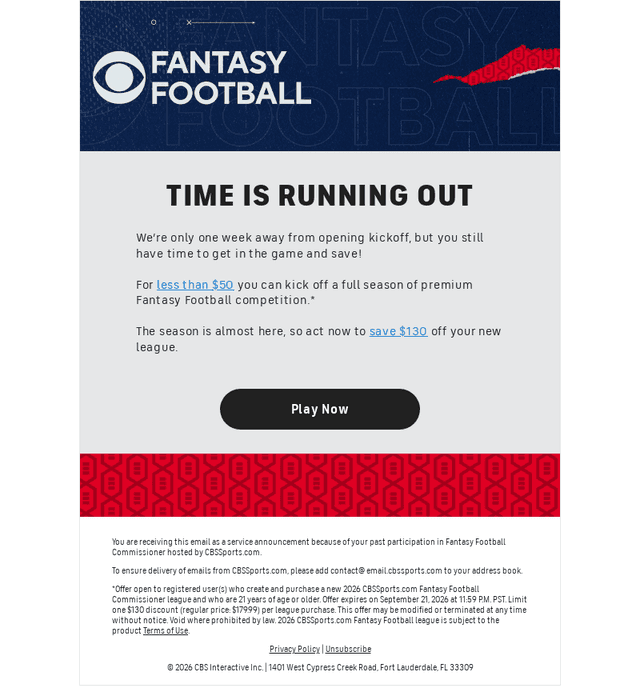 CBS email from Wed, Sep 2, 2026