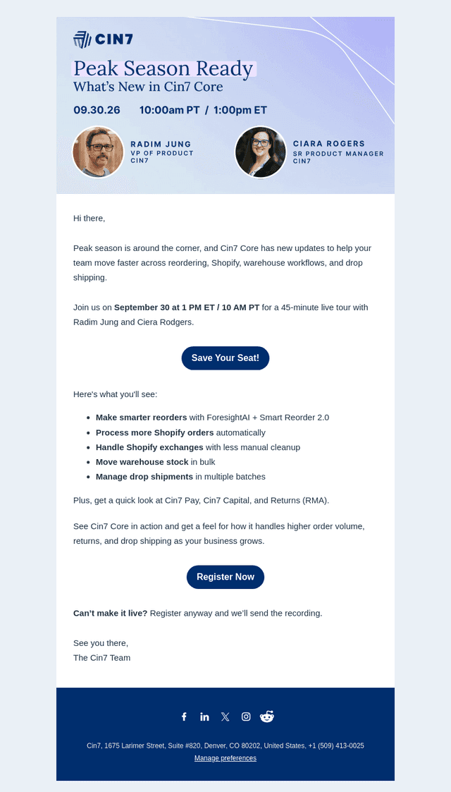 Cin7 email from Wed, Sep 2, 2026