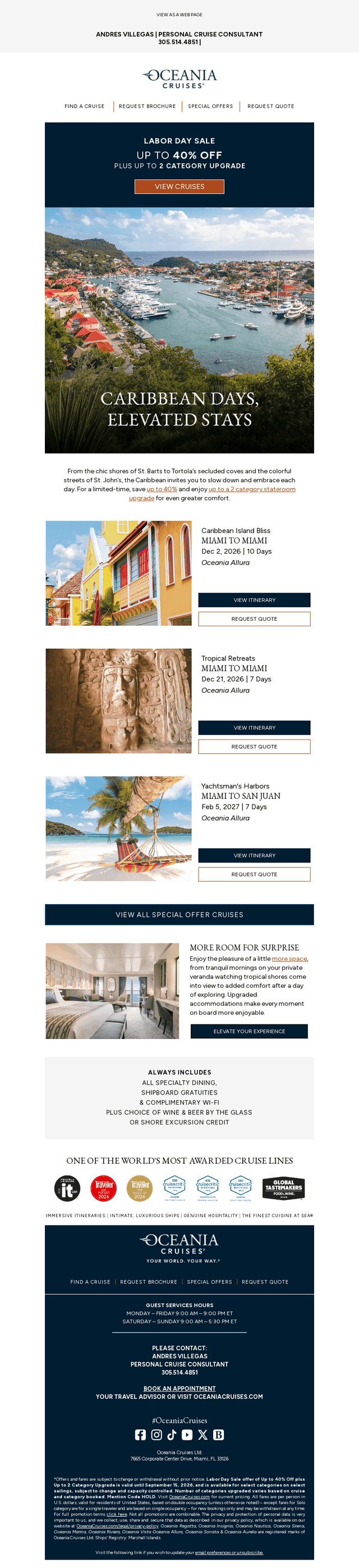 Oceania Cruises email from Wed, Sep 2, 2026