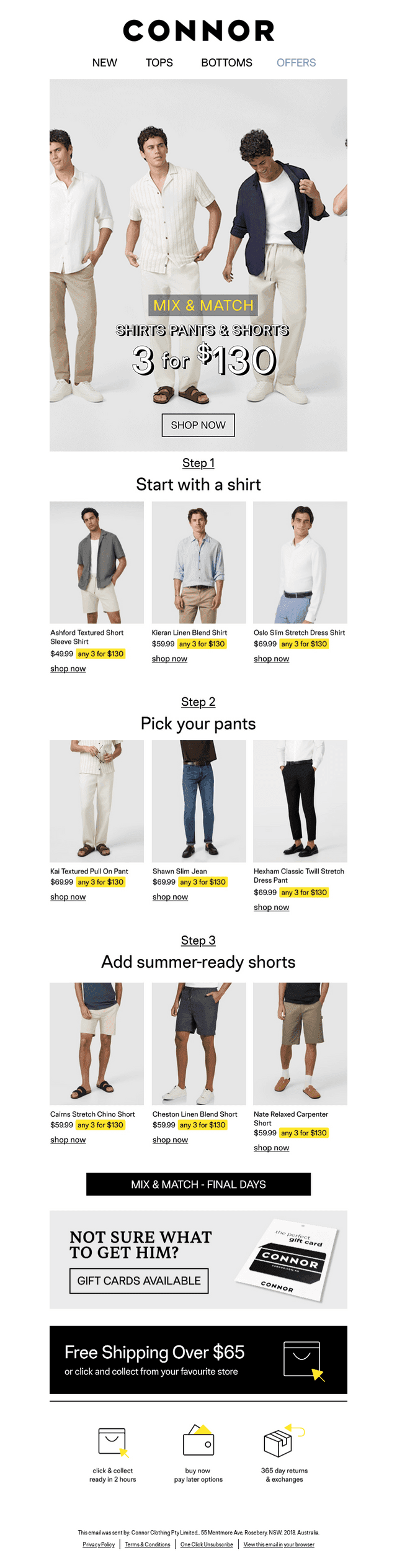 Connor Clothing email from Wed, Sep 2, 2026
