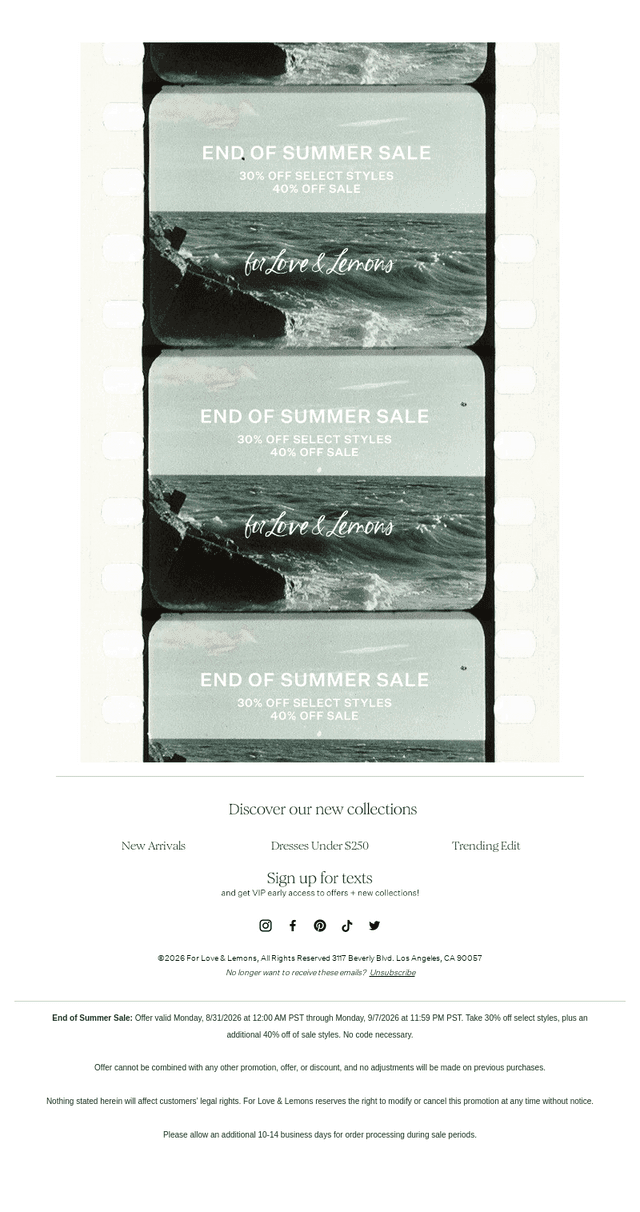 For Love & Lemons email from Thu, Sep 3, 2026