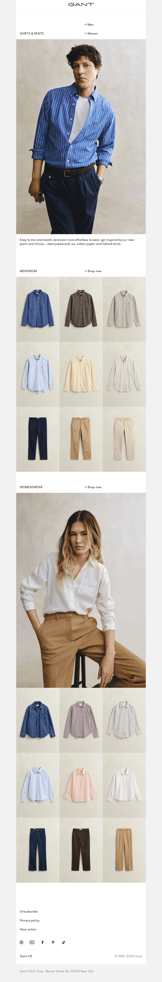 Seasonal shirts & pants