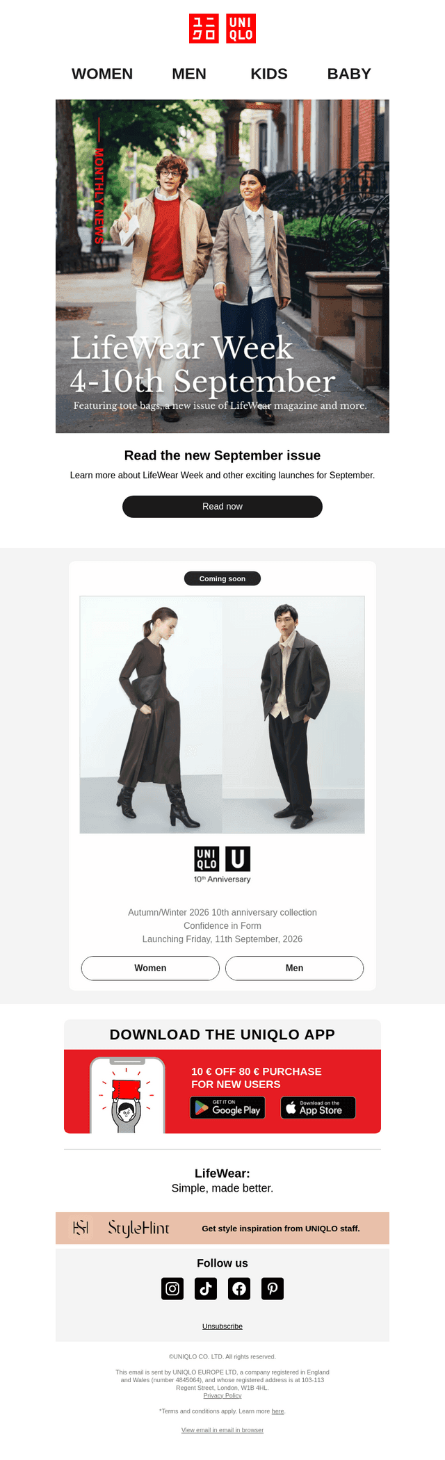 UNIQLO email from Thu, Sep 3, 2026