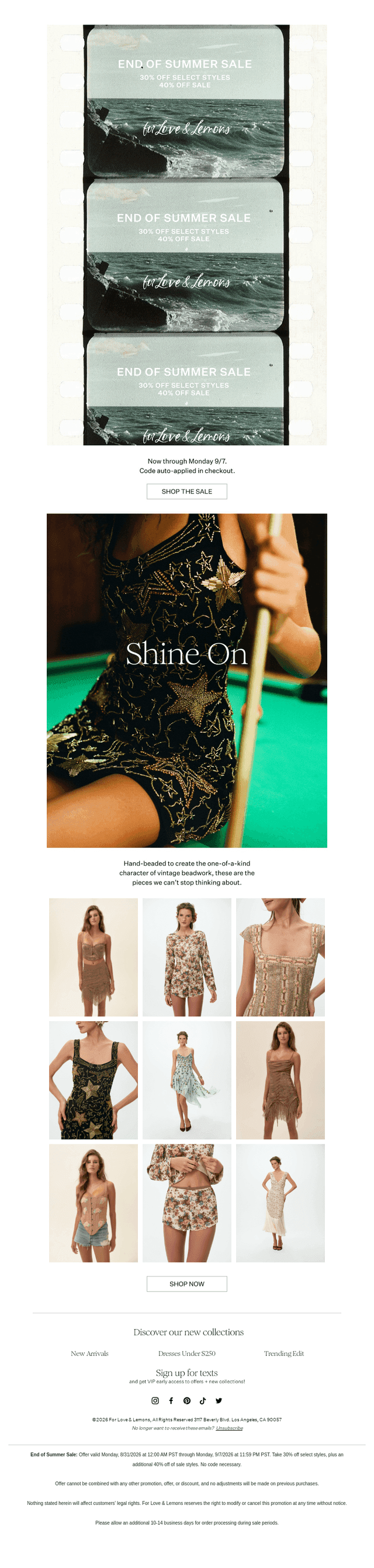 For Love & Lemons email from Thu, Sep 3, 2026