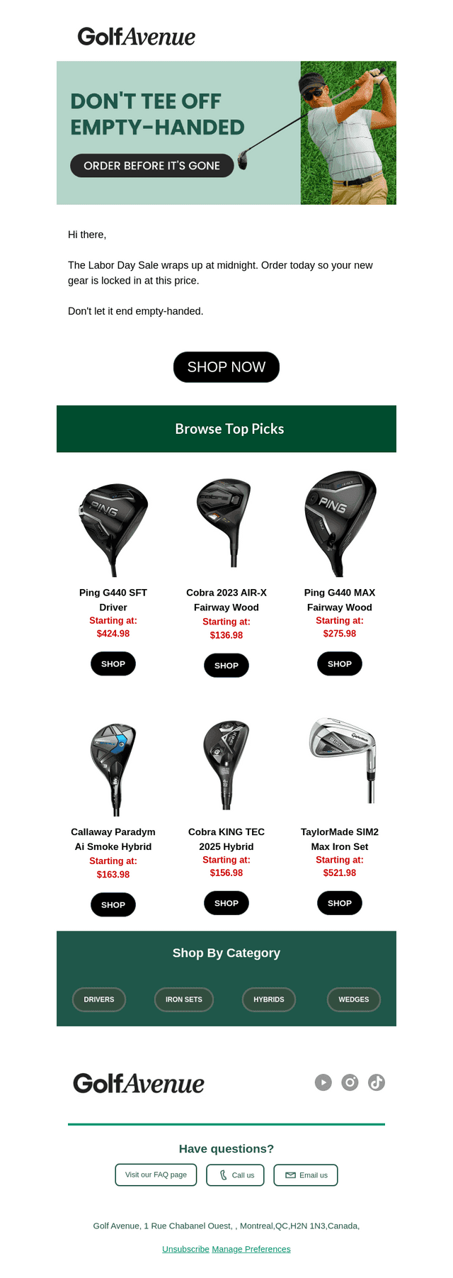 Golf Avenue email from Fri, Sep 4, 2026