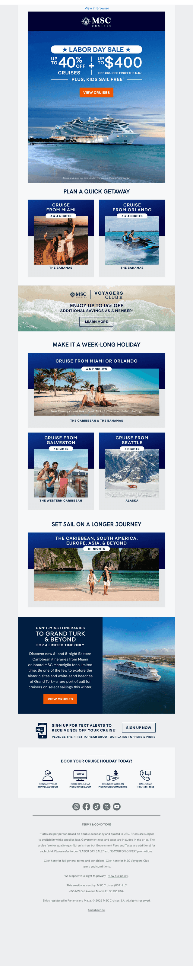 MSC Cruises email from Fri, Sep 4, 2026