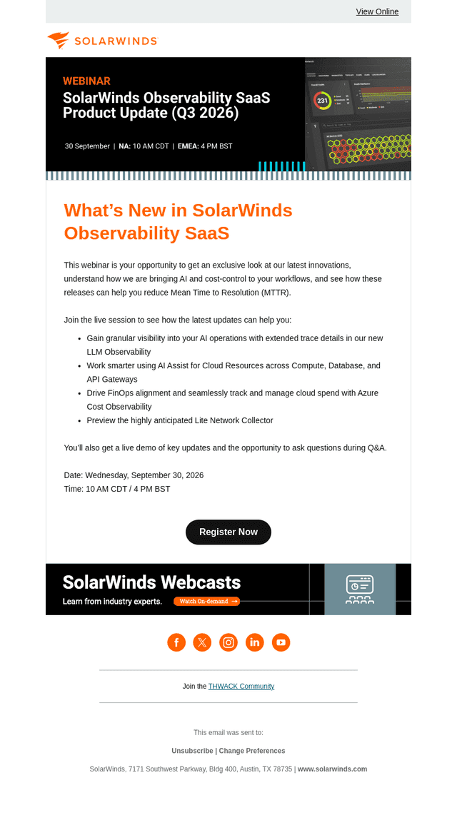 SolarWinds email from Fri, Sep 4, 2026