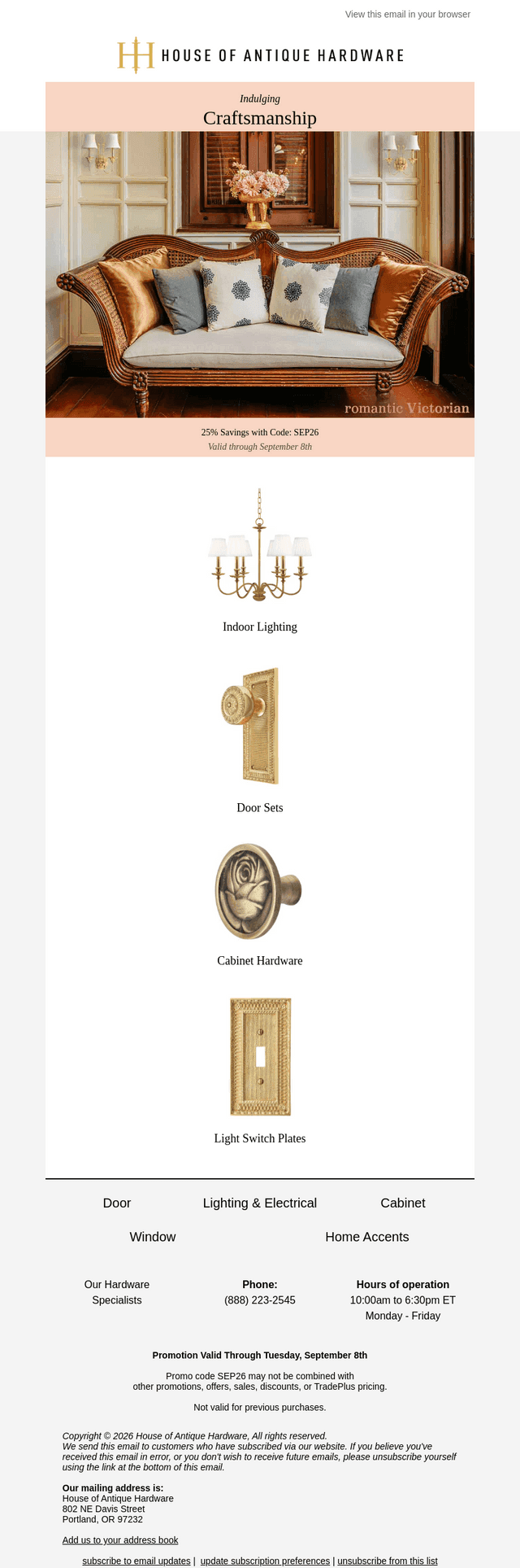 House of Antique Hardware email from Fri, Sep 4, 2026