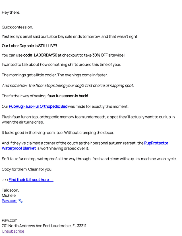 Paw.com email from Fri, Sep 4, 2026