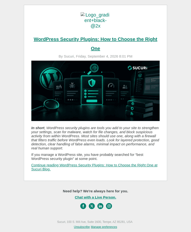 Sucuri email from Sat, Sep 5, 2026