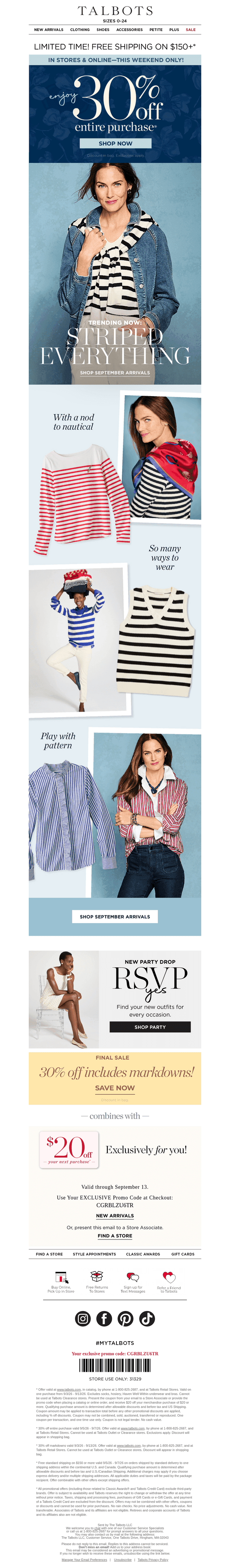 Stripe It Up & 30% + $20 off your purchase
