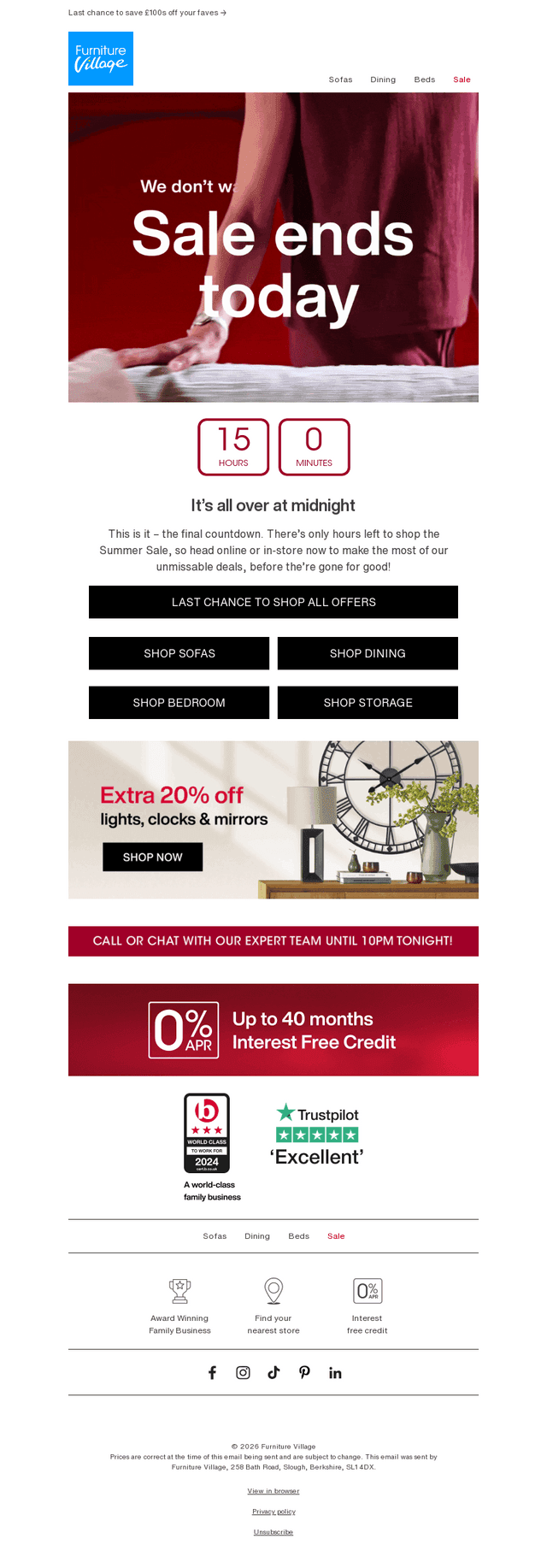 Furniture Village email from Sun, Sep 6, 2026