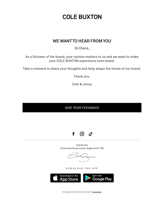COLE BUXTON CUSTOMER SURVEY🚨