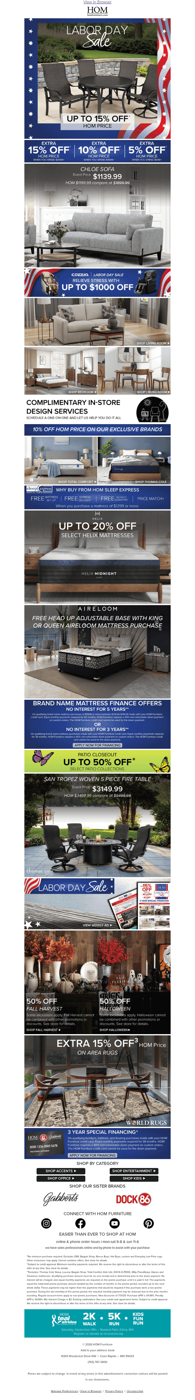 HOM Furniture email from Sun, Sep 6, 2026
