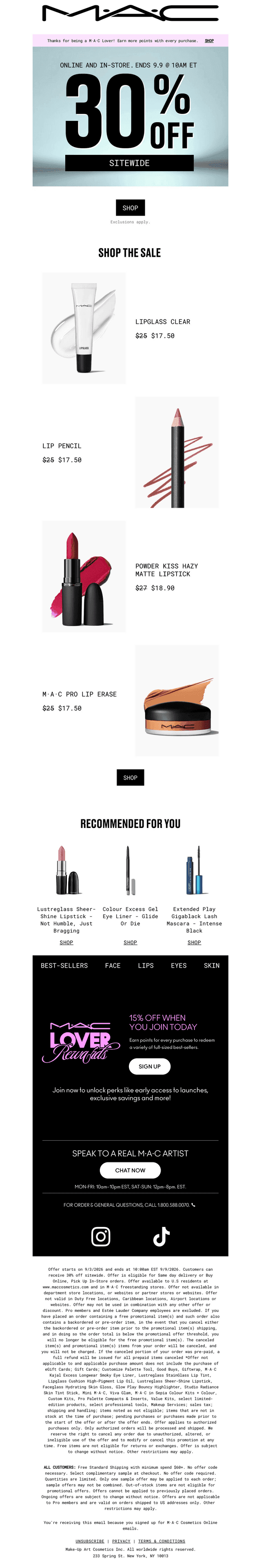 MAC Cosmetics email from Sun, Sep 6, 2026
