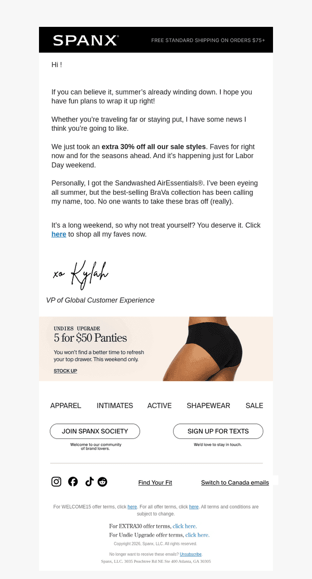 Spanx email from Sun, Sep 6, 2026