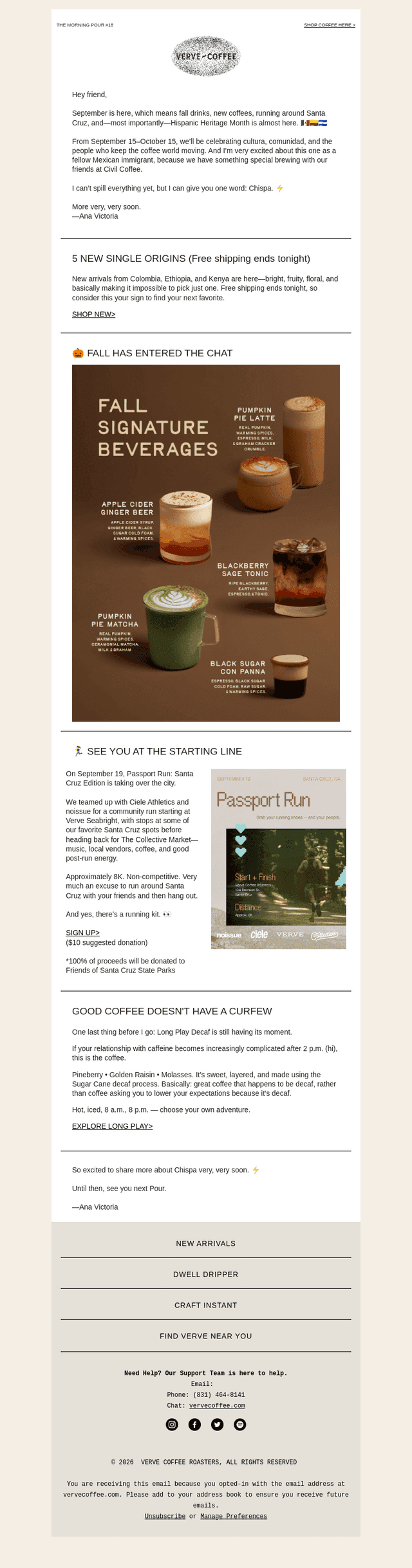 Verve Coffee Roasters email from Sun, Sep 6, 2026