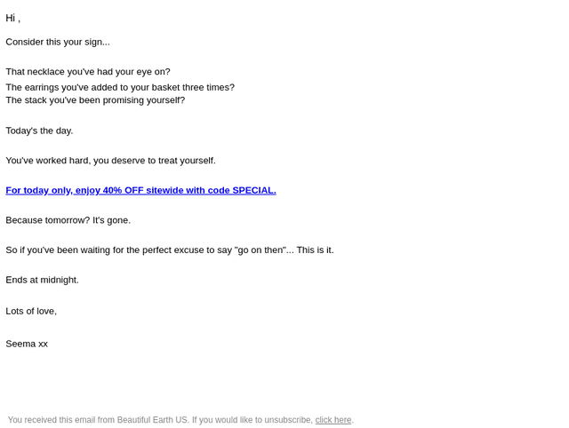 Beautiful Earth Boutique email from Sun, Sep 6, 2026