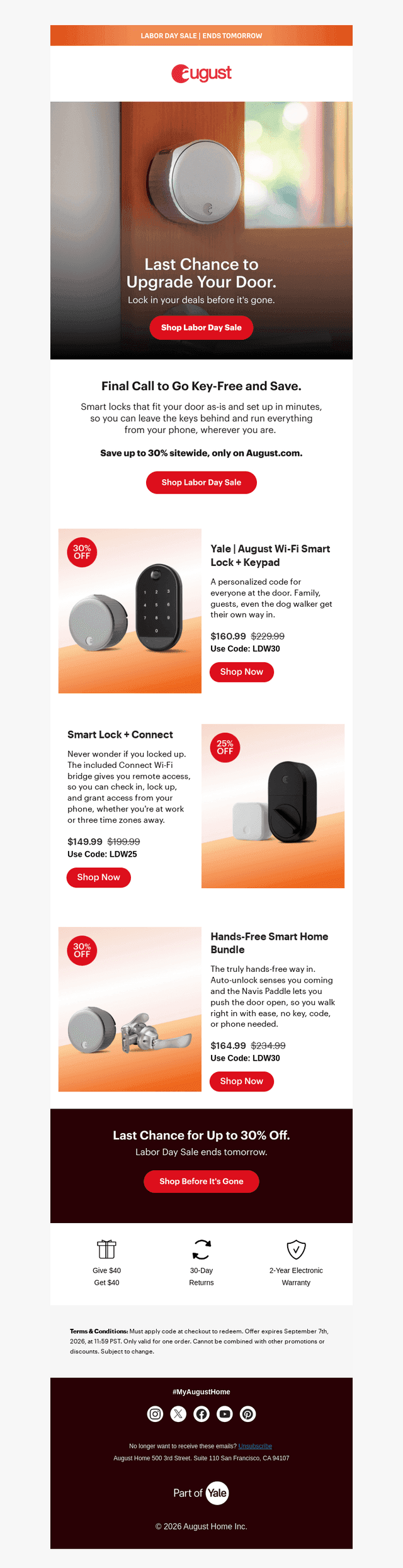 August Home email from Sun, Sep 6, 2026