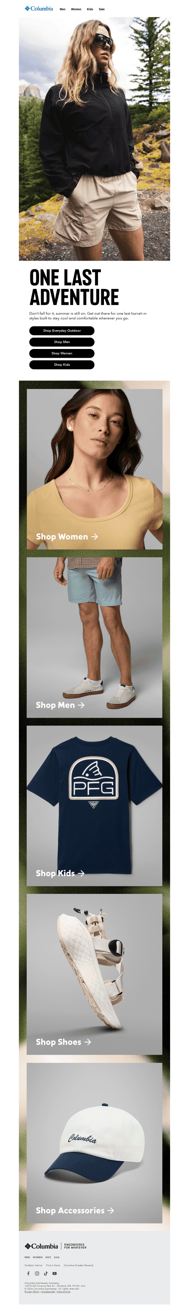 Columbia Sportswear email from Sun, Sep 6, 2026