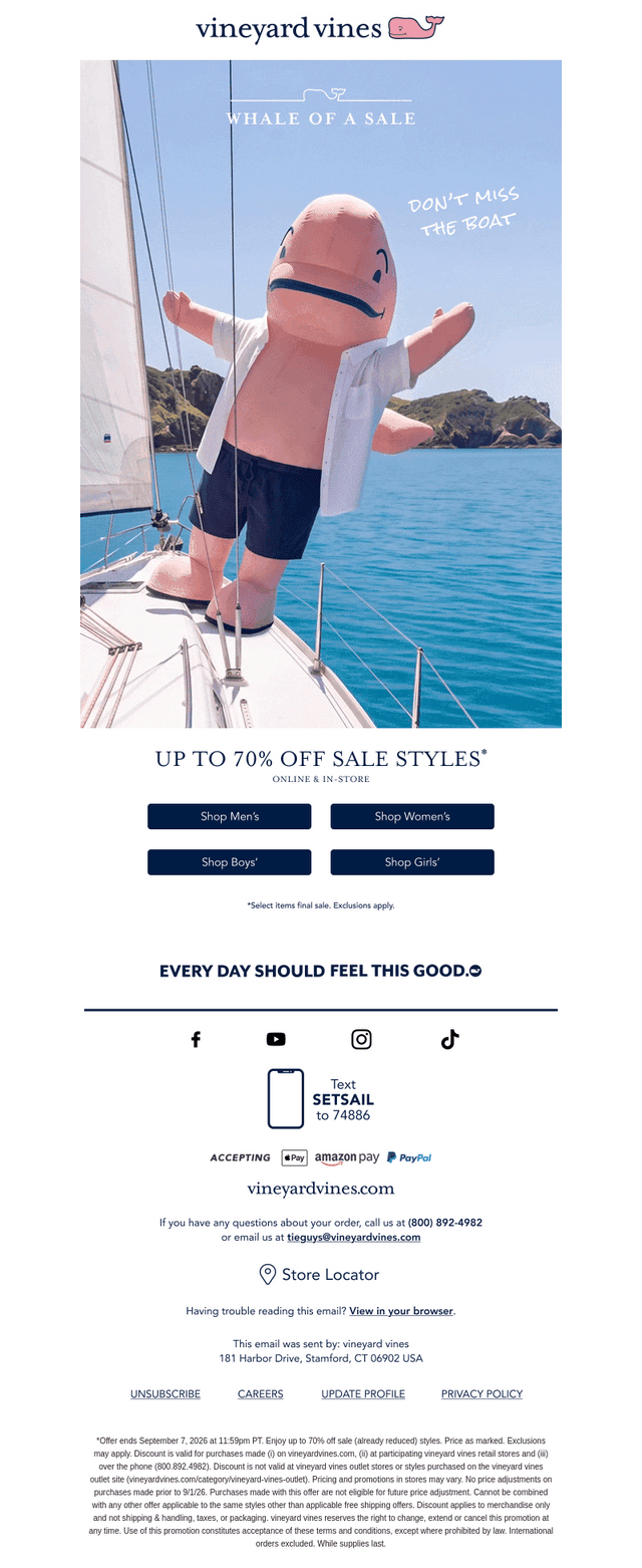 Vineyard Vines email from Mon, Sep 7, 2026