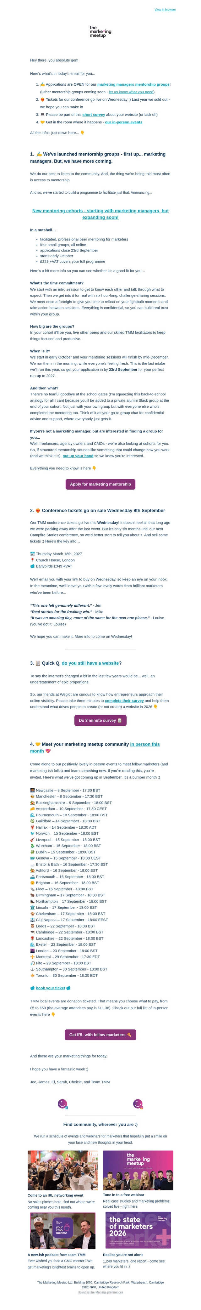 The Marketing Meetup email from Mon, Sep 7, 2026