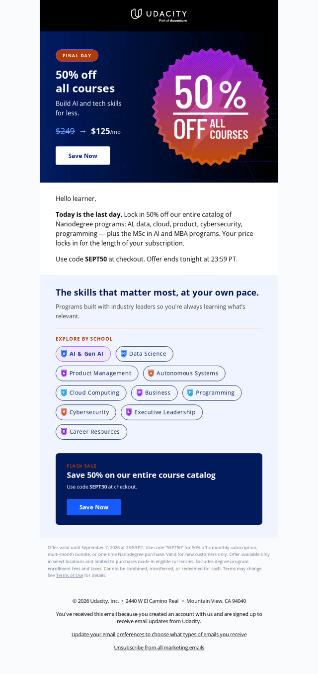 Udacity email from Mon, Sep 7, 2026