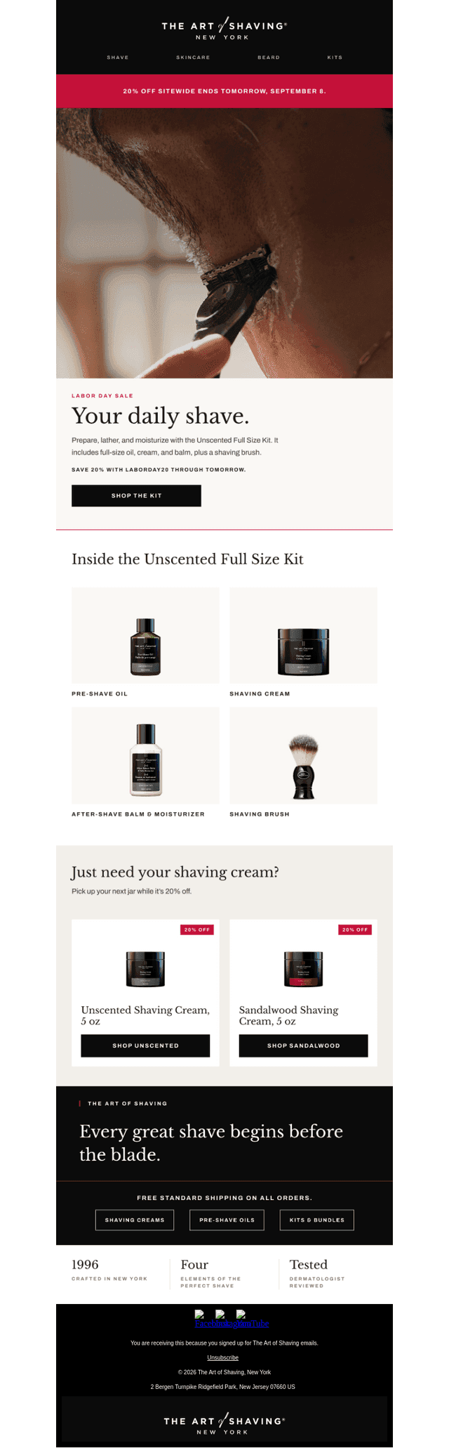Full-size shaving essentials. 20% off.