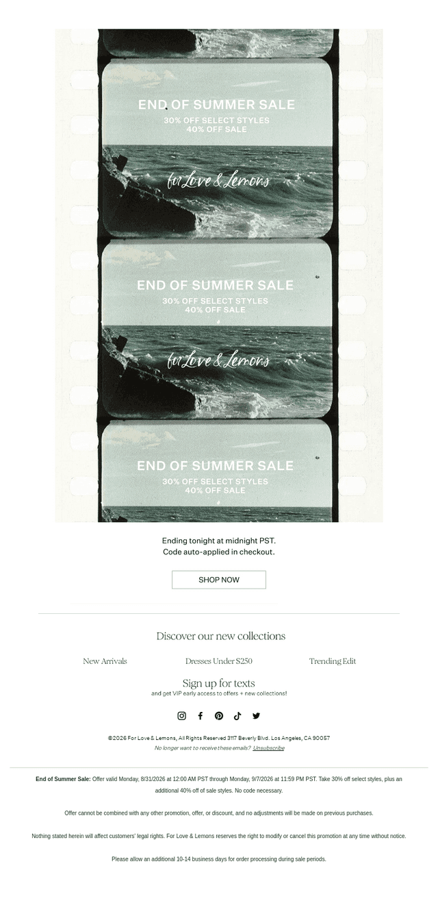 For Love & Lemons email from Mon, Sep 7, 2026