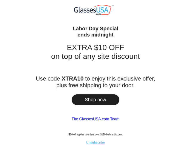 Glasses USA email from Mon, Sep 7, 2026