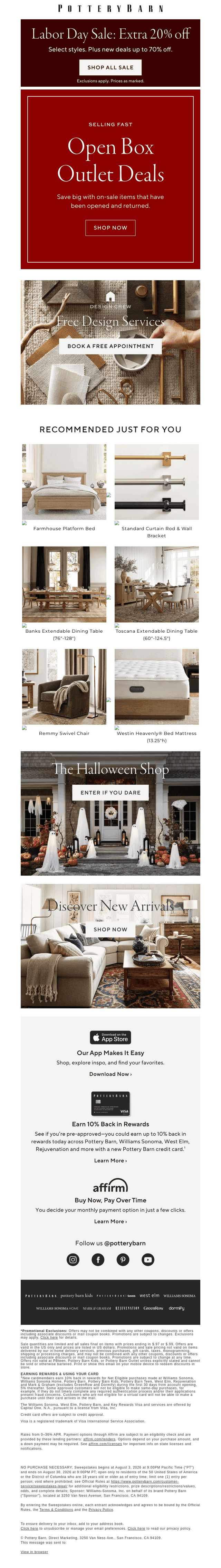 Pottery Barn email from Mon, Sep 7, 2026