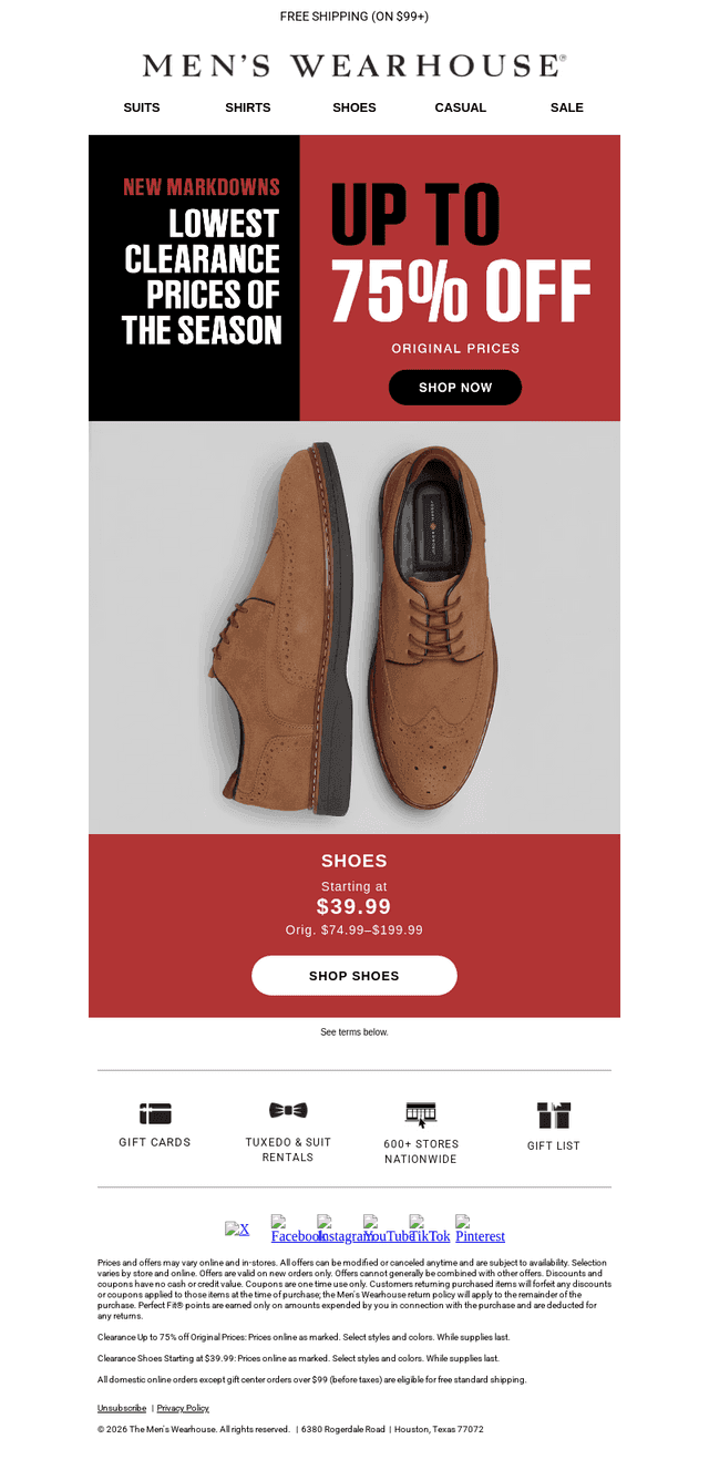 Men's Wearhouse email from Mon, Sep 7, 2026