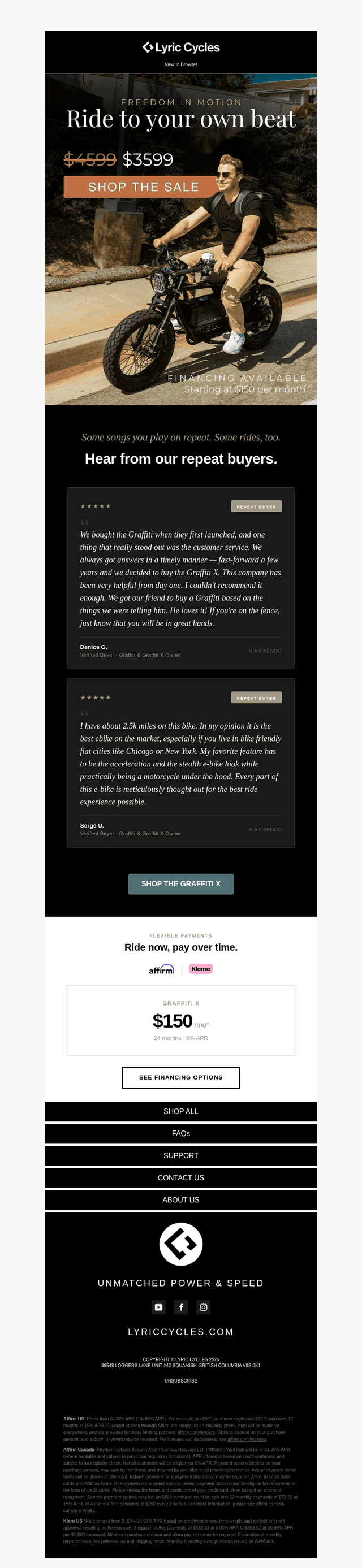 Lyric Cycles email from Mon, Sep 7, 2026