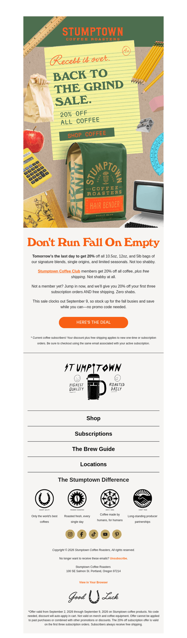 Stumptown Coffee Roasters email from Tue, Sep 8, 2026