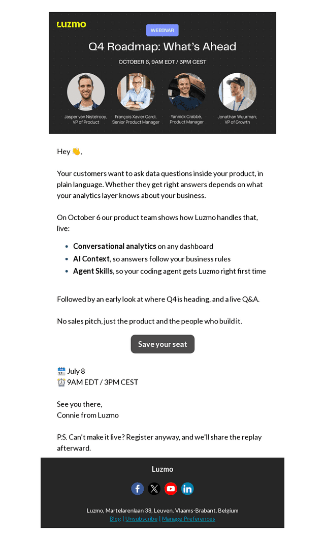 Luzmo email from Tue, Sep 8, 2026