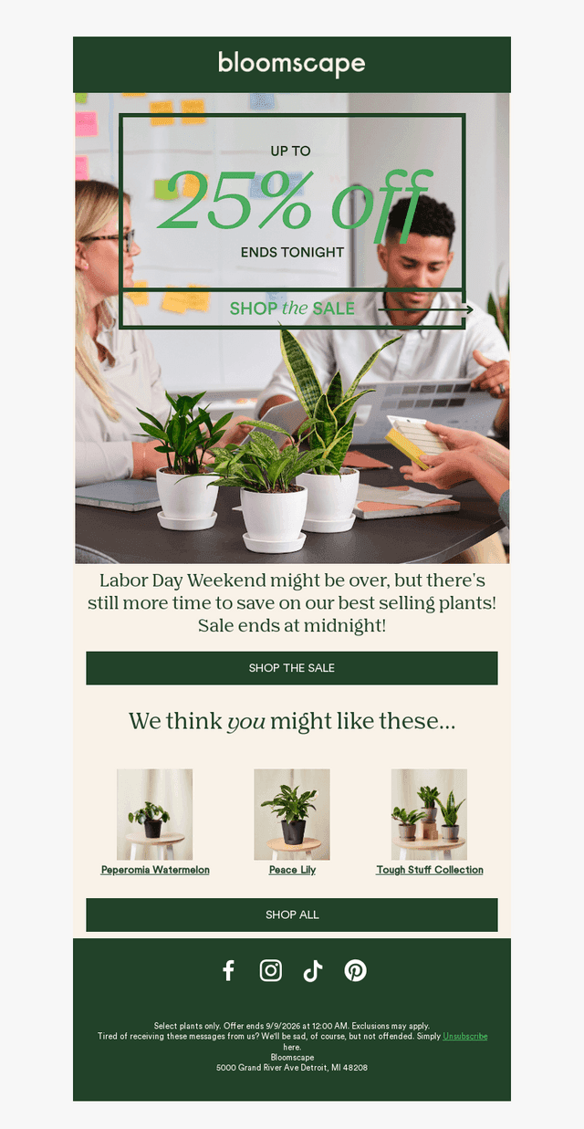 Bloomscape email from Tue, Sep 8, 2026