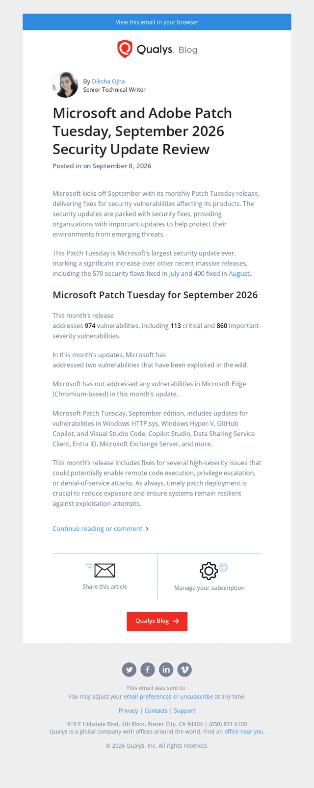 Qualys email from Tue, Sep 8, 2026