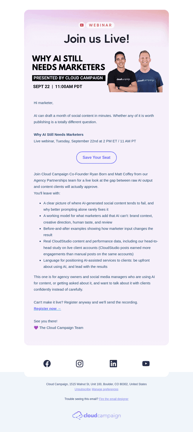 Cloud Campaign email from Tue, Sep 8, 2026