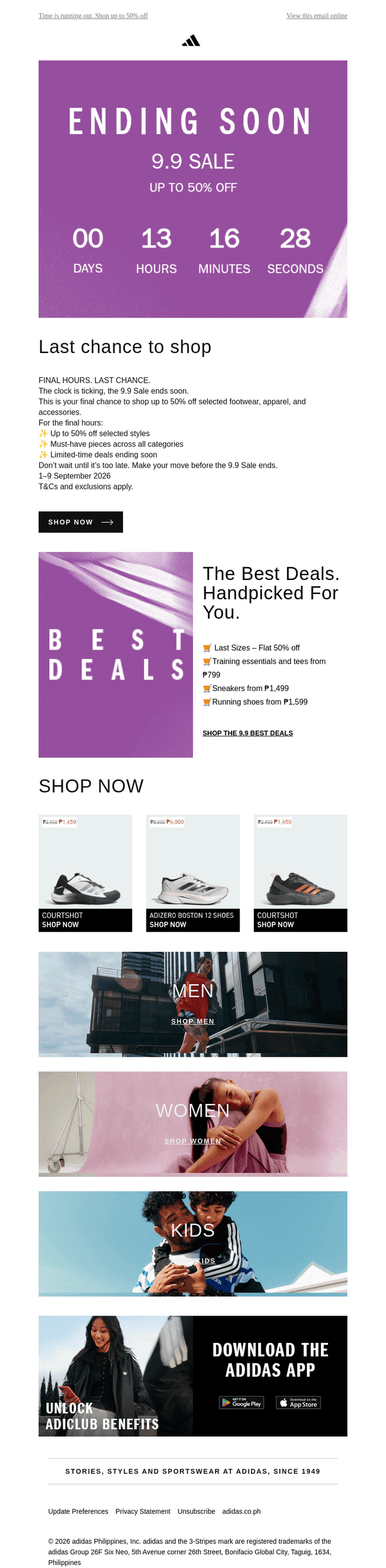 Adidas USA email from Wed, Sep 9, 2026