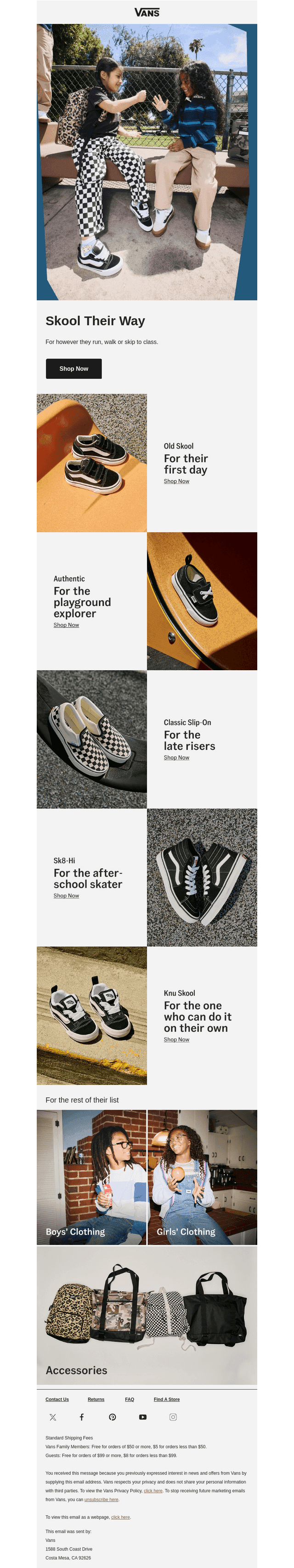Vans email from Wed, Sep 9, 2026