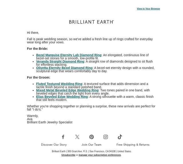 Brilliant Earth email from Wed, Sep 9, 2026