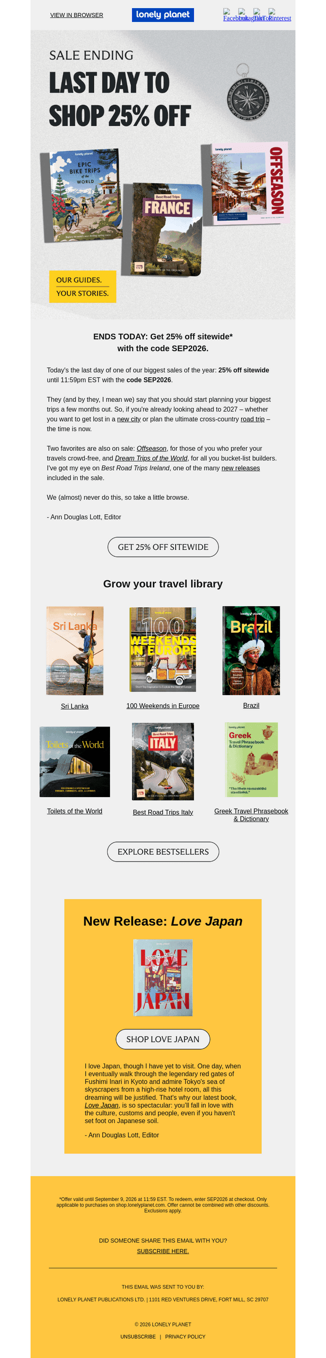 Lonely Planet email from Wed, Sep 9, 2026