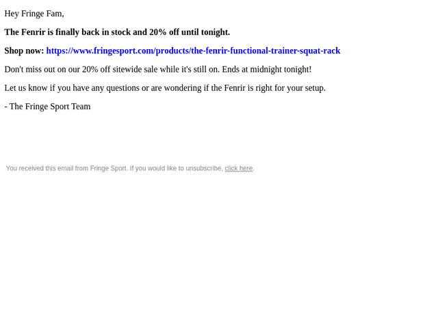 Fringe Sport email from Wed, Sep 9, 2026