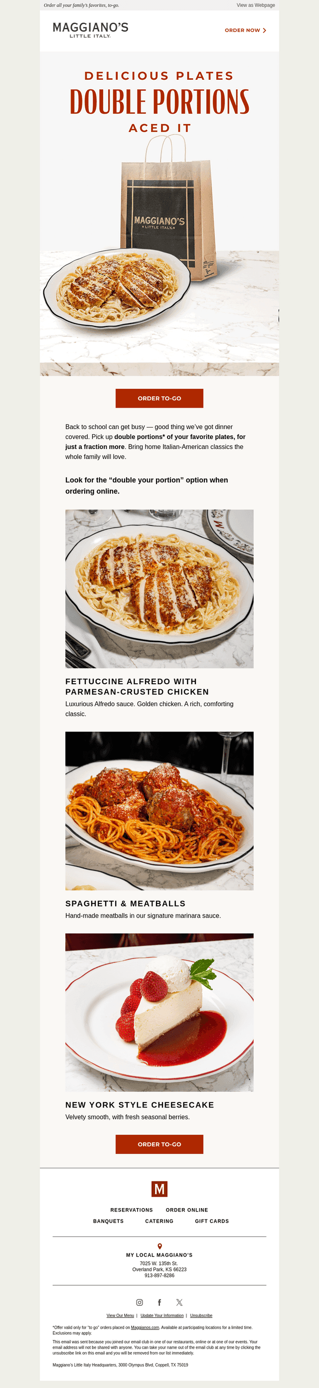 Maggiano's Little Italy email from Wed, Sep 9, 2026
